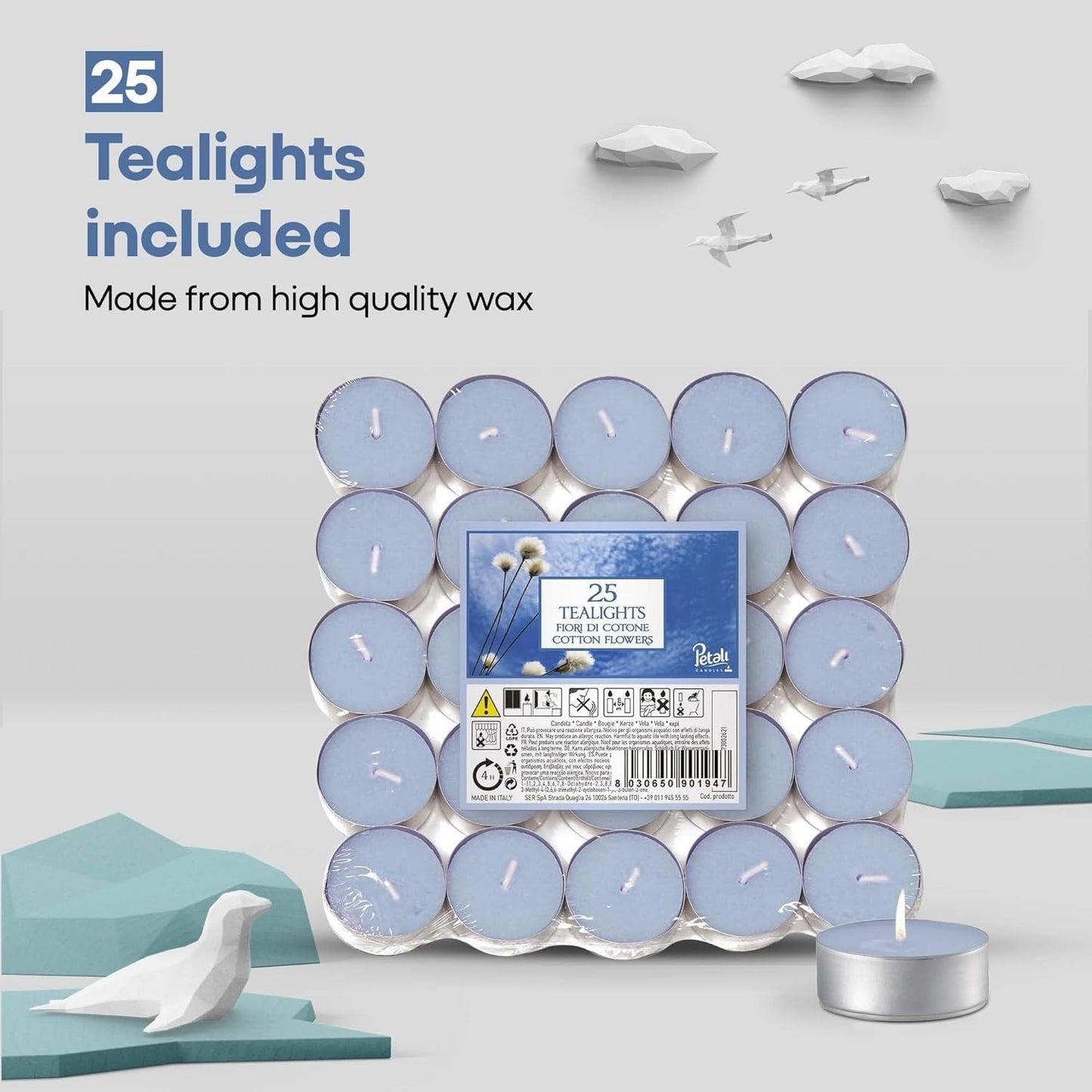 Scented Tea Lights Candles Pack of 25 - Cotton Flowers