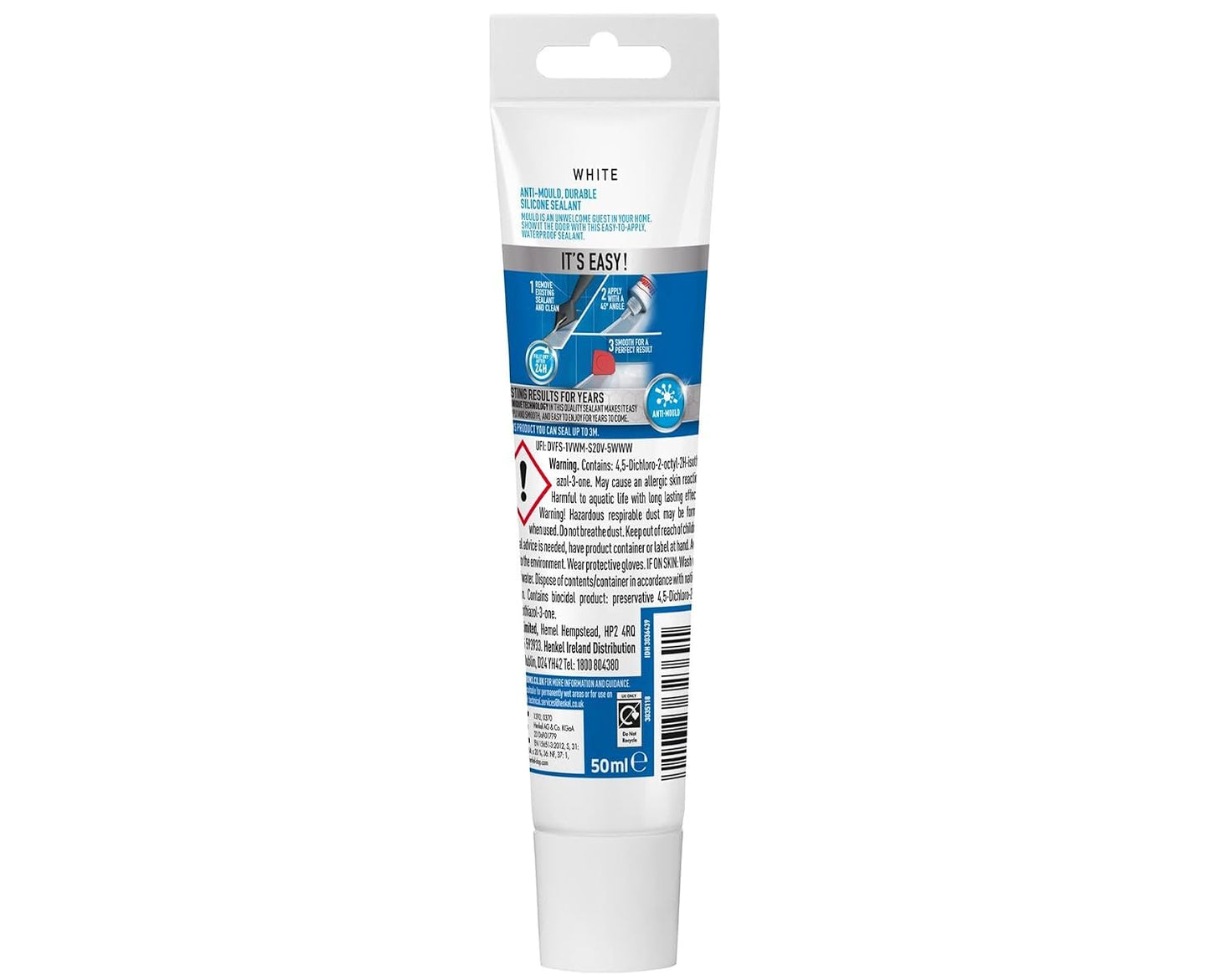 UniBond Anti Mould Bath & Kitchen Silicone Sealant White - Small 50ml Tube