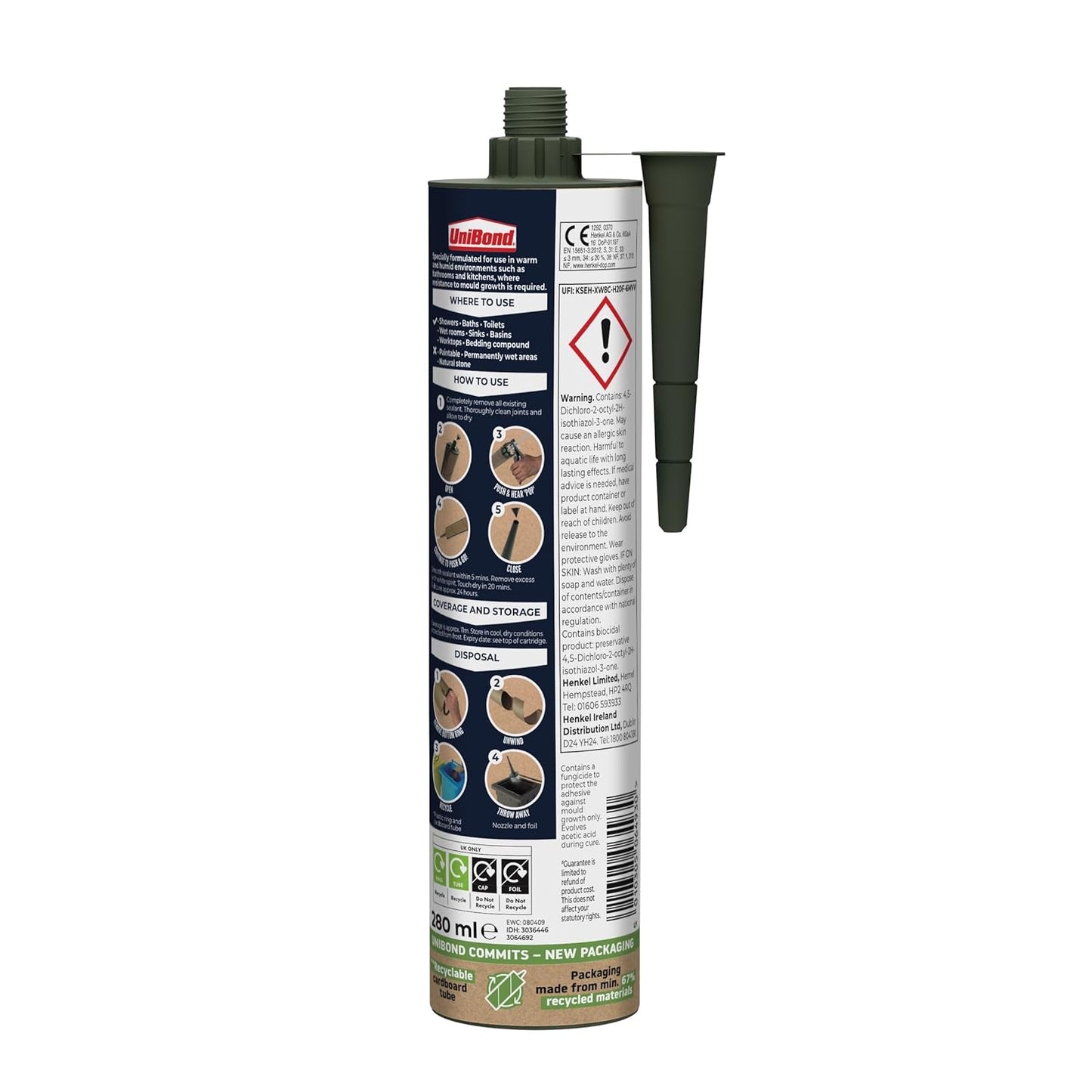 UniBond Anti-Mould Kitchen & Bathroom Sanitary Silicone Sealant 280ml Cartridge - White