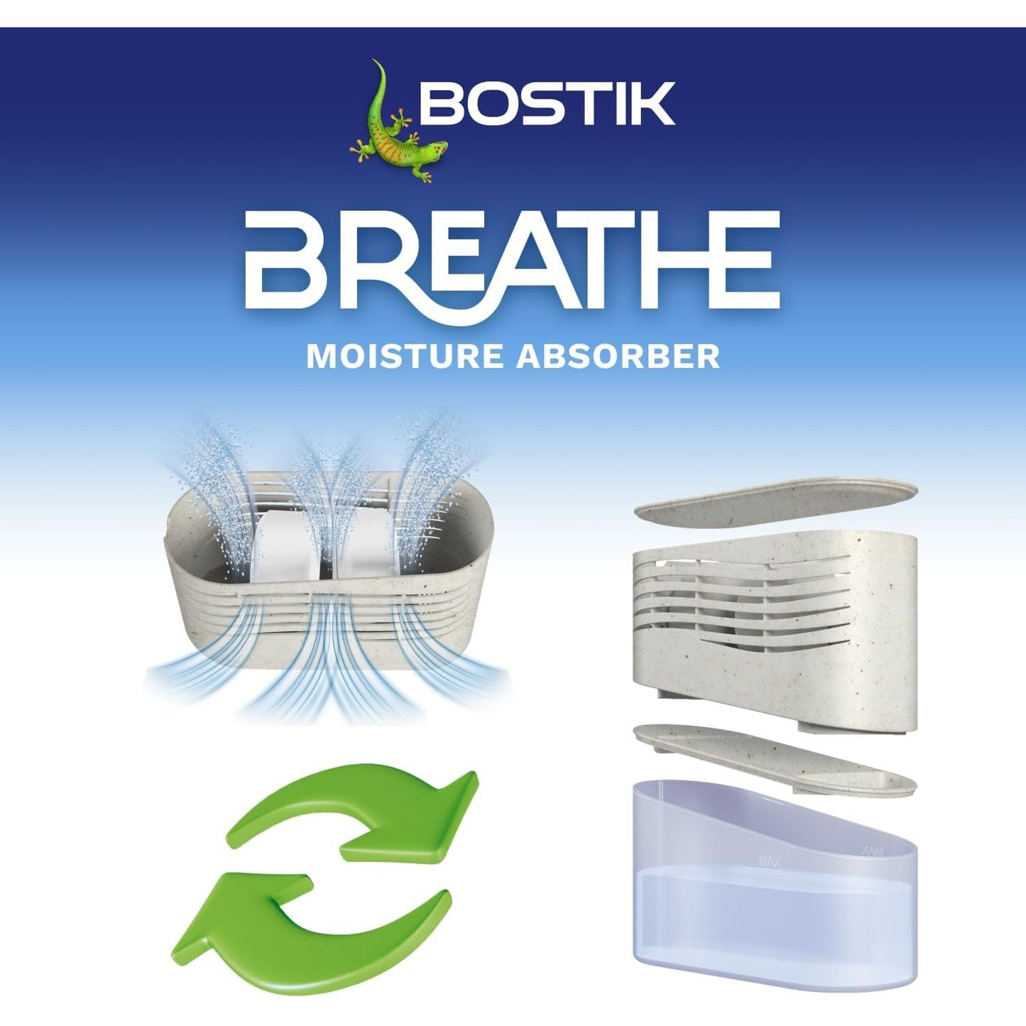 Bostik Breathe Dehumidifier Moisure Absorber Unit with 2 Refill Tablets