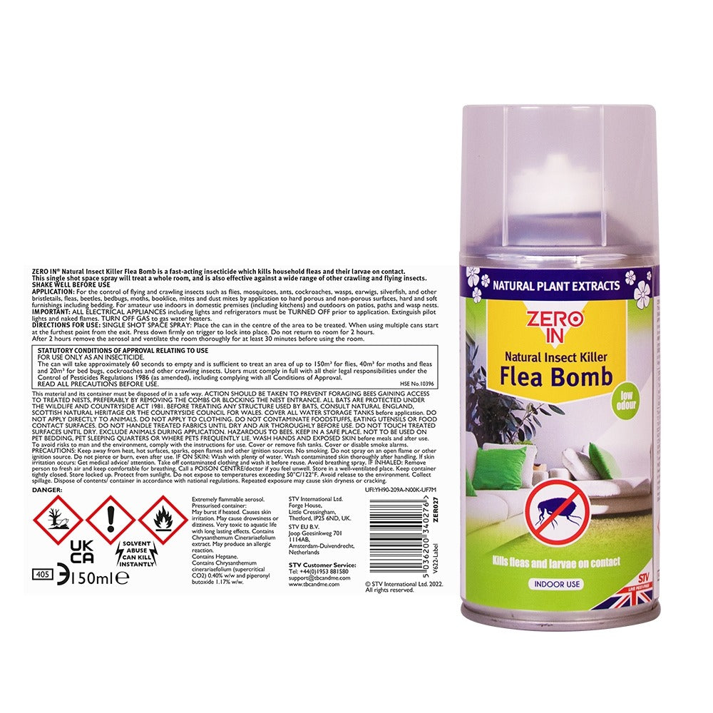 Zero In Natural Insect Killer Flea Bomb 150ml Aerosol ZER027