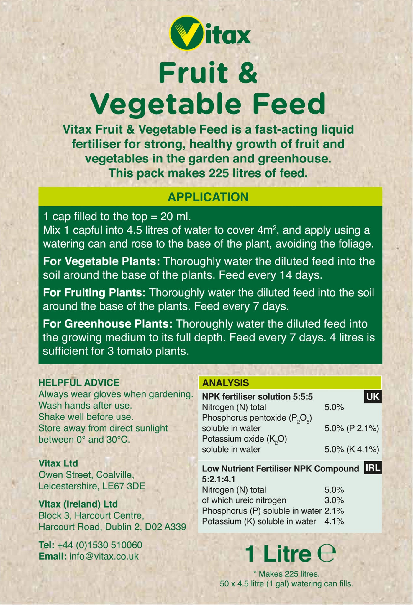 Vitax Fruit & Vegetable Feed Liquid Concentrate 1 Litre