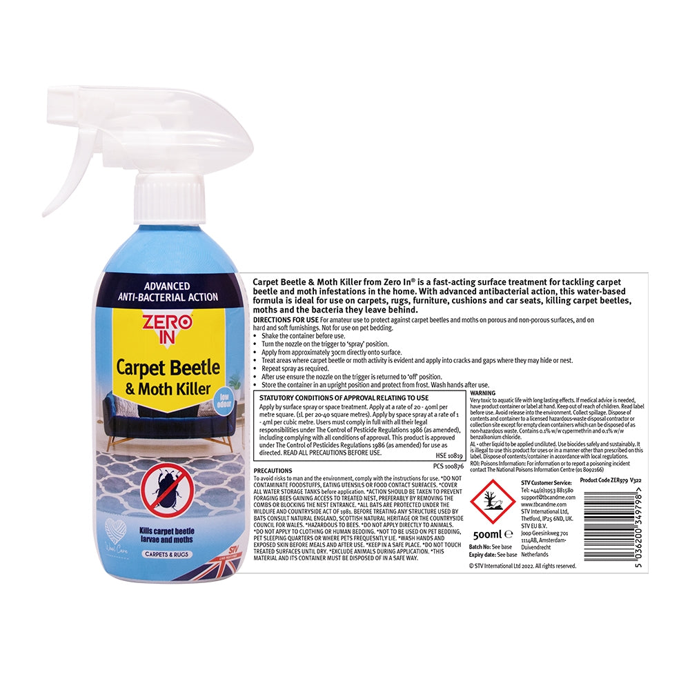 Zero In Carpet Beetle & Moth Killer Spray 500ml ZER979