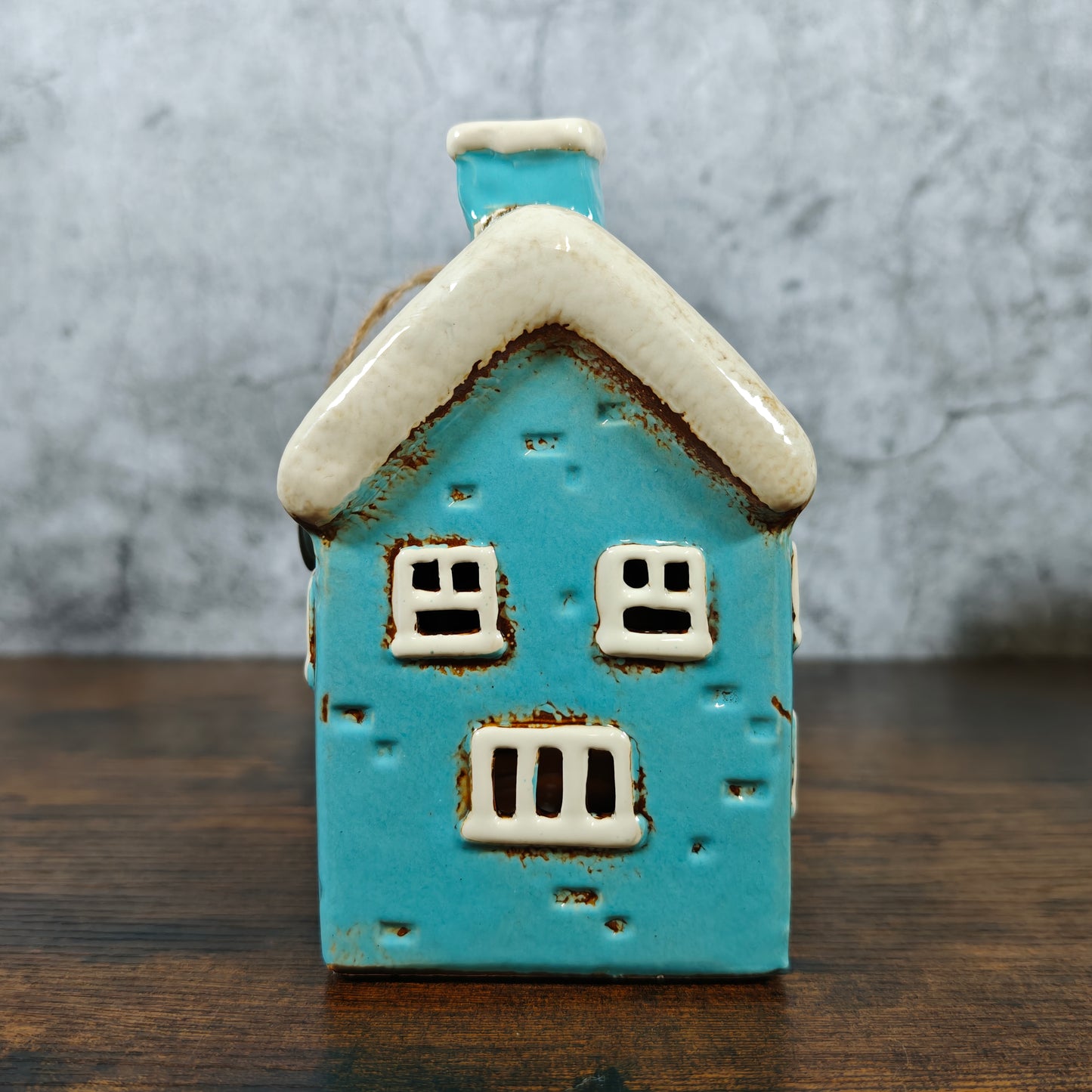 Village Pottery Large House Tealight Holder - Blue