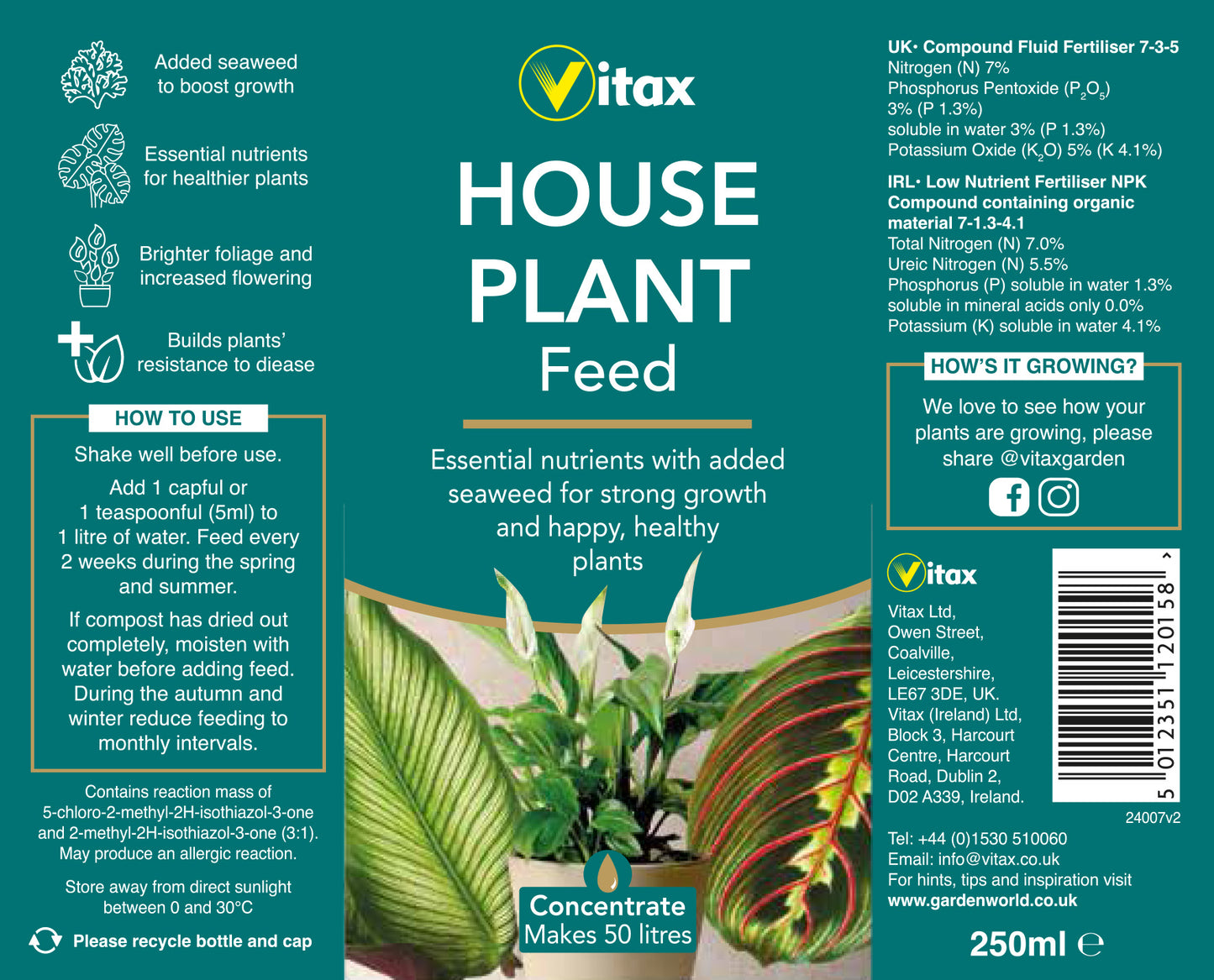 Vitax House Plant Feed Liquid Concentrate 250ml