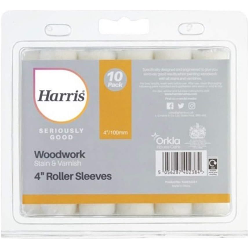 Harris Seriously Good Woodwork Stain & Varnish 4" Mini Paint Roller Sleeves - 10 Pack