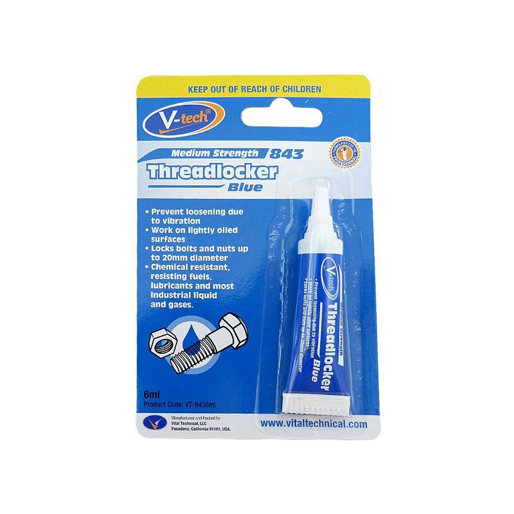 V-Tech Medium Strength Threadlocker 843 Blue 6ml Tube