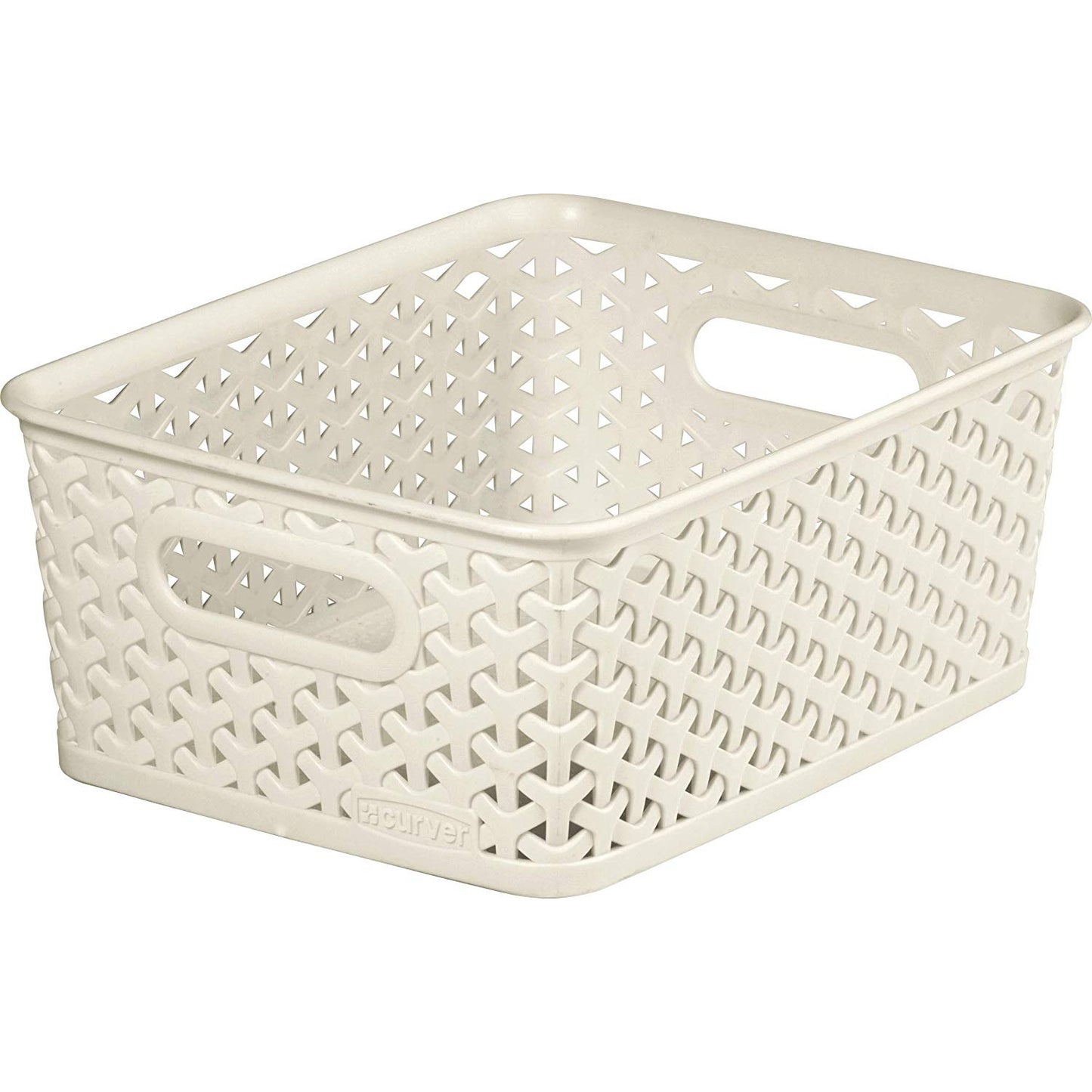Curver Faux Rattan Plastic Storage Basket 13 Litre - Cream