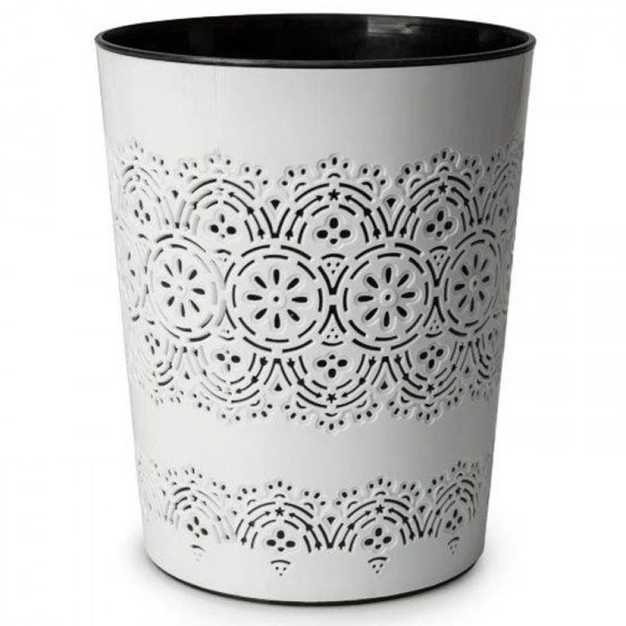 Small Waste Bin Floral Design - Bathroom / Bedroom / Office - 9 Litre - White