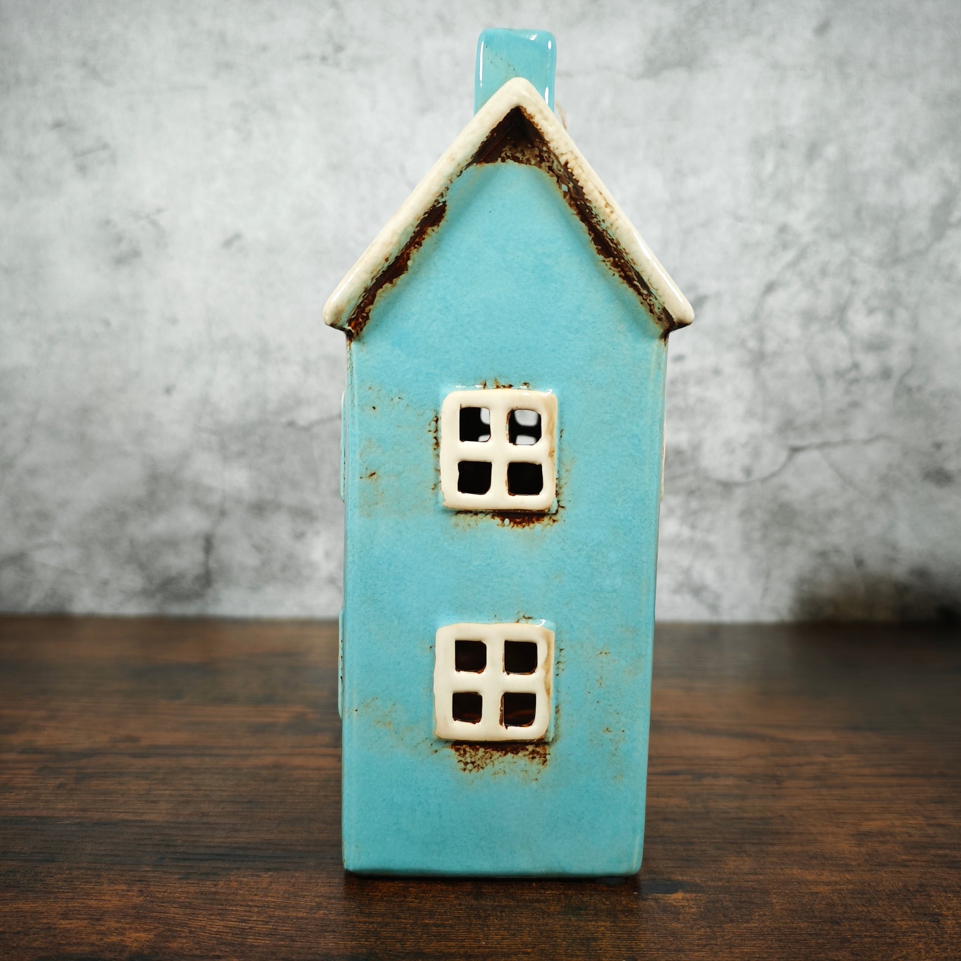 Village Pottery Blue House Tealight Holder