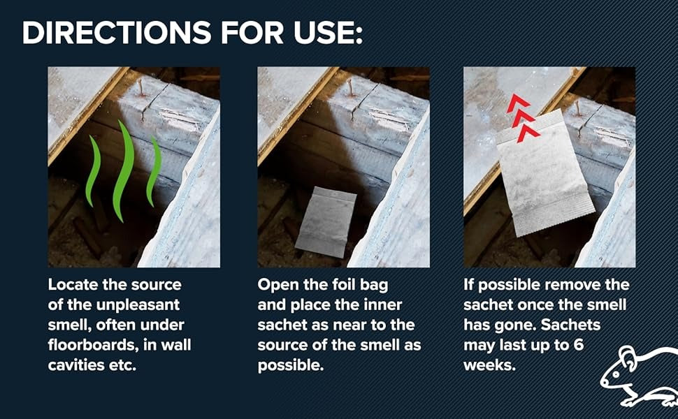 Rentokil Mouse & Rat Odour Sachet - Ideal under floorboards or behind walls