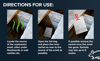 Rentokil Mouse & Rat Odour Sachet - Ideal under floorboards or behind walls