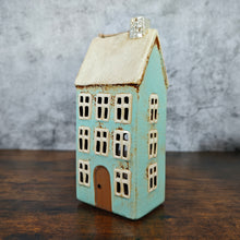 Village Pottery Tall House Tealight Holder - Blue