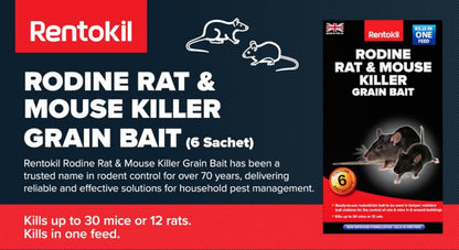 Rentokil Rodine Rat & Mouse Killer Grain Bait 6 Sachets