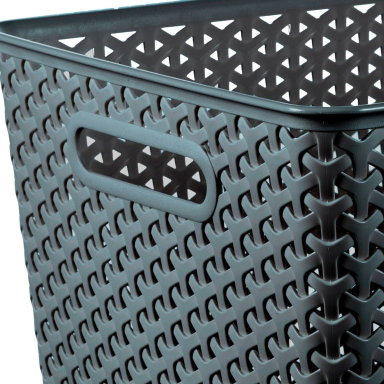 Curver Large Rattan Storage Basket 18 Litre - Dark Grey