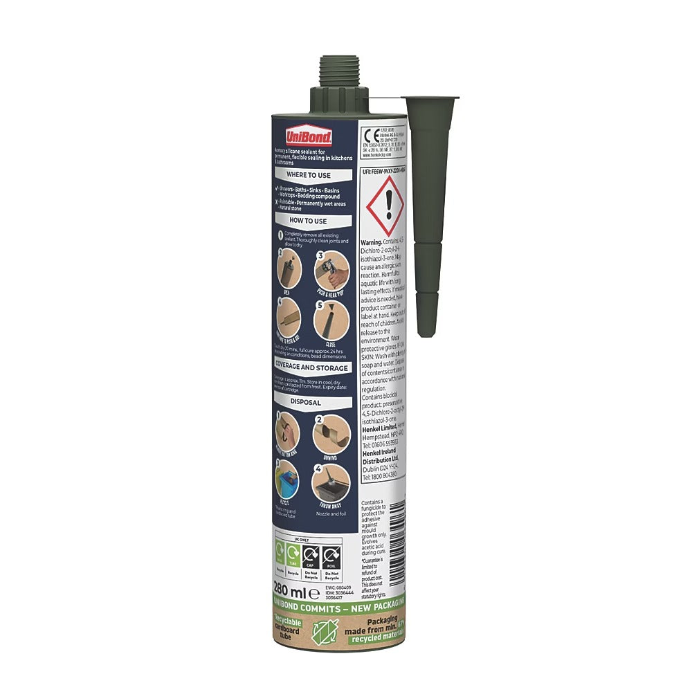 UniBond Sanitary Silicone Sealant Cartridge 280ml - White 