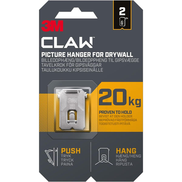 3M CLAW Drywall Picture Hanger 20kg 2 Pack