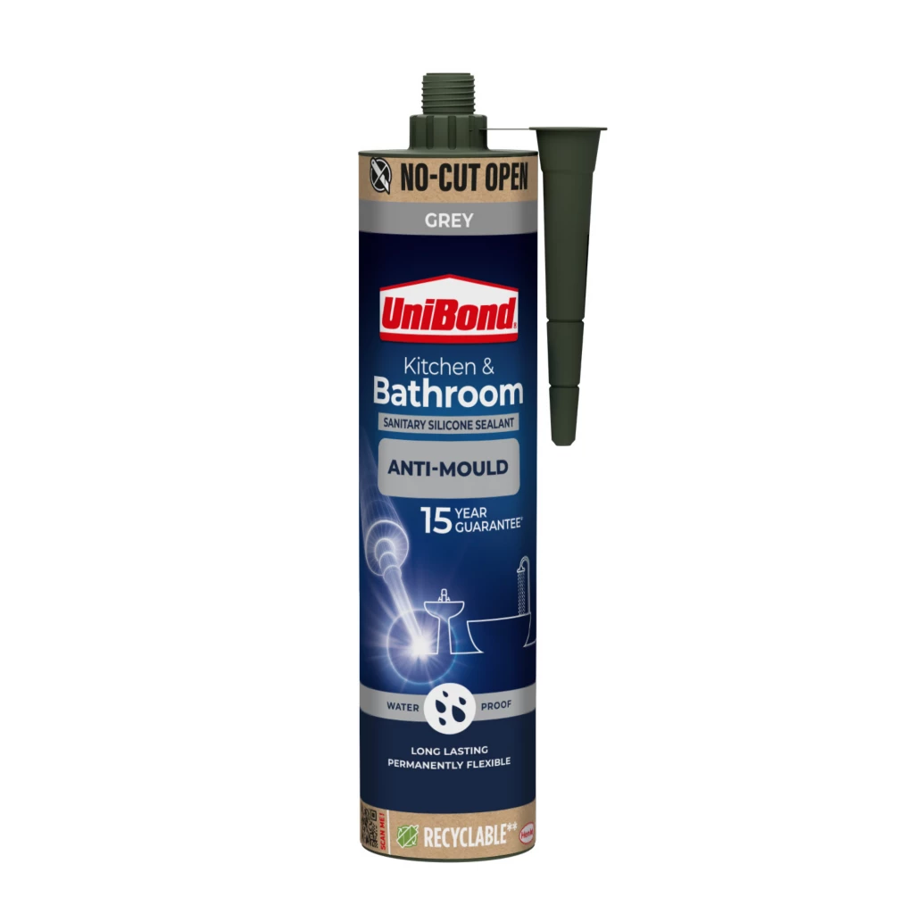 UniBond Anti-Mould Kitchen & Bathroom Sanitary Silicone Sealant 280ml Cartridge - Grey