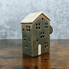 Village Pottery Tall Town House Grey Tealight Holder