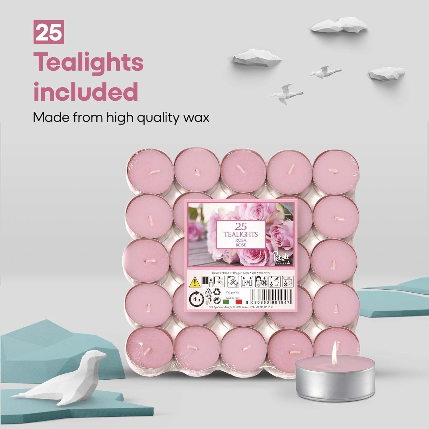 Scented Tea Lights Candles Pack of 25 - Rose