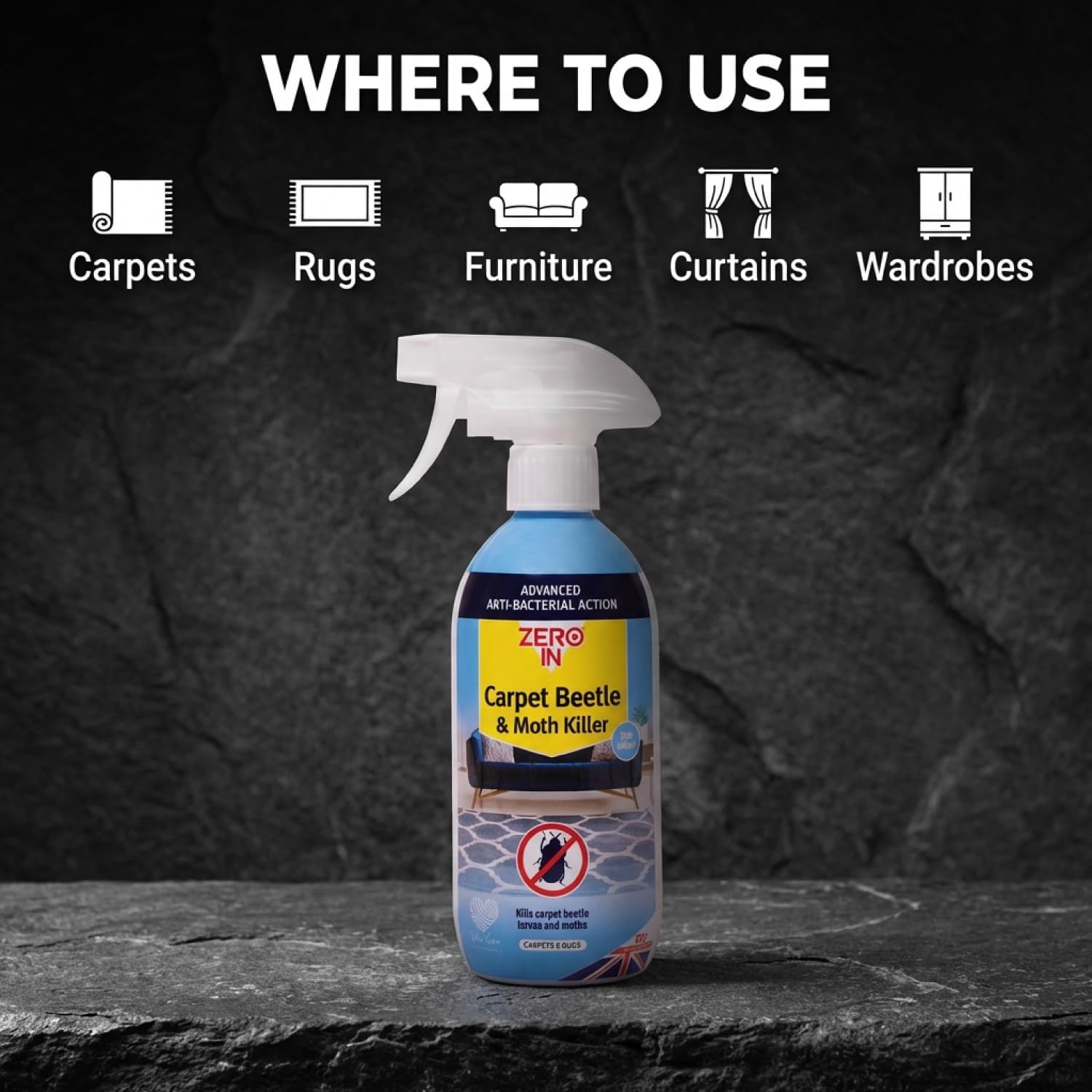 Zero In Carpet Beetle & Moth Killer Spray 500ml ZER979