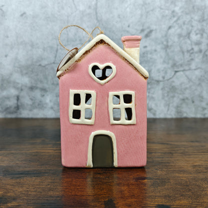 Village Pottery Heart House Tealight Holder - Pink