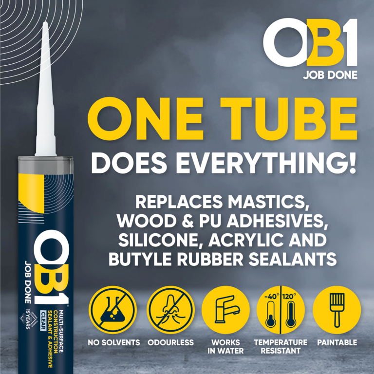 OB1 Construction Grab Adhesive & Sealant Cartridge - Clear 290ml