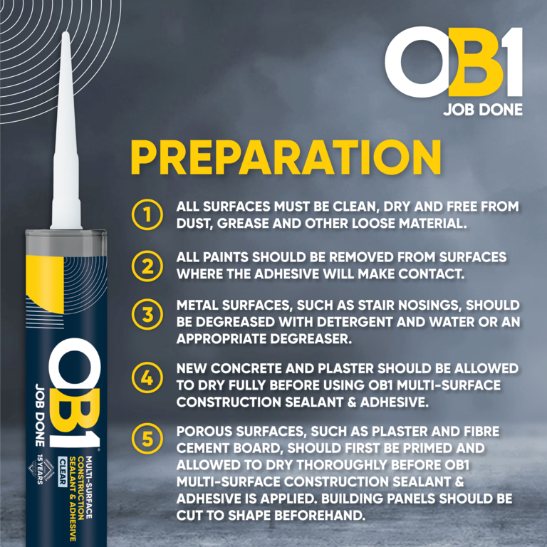OB1 Construction Grab Adhesive & Sealant Cartridge - Clear 290ml