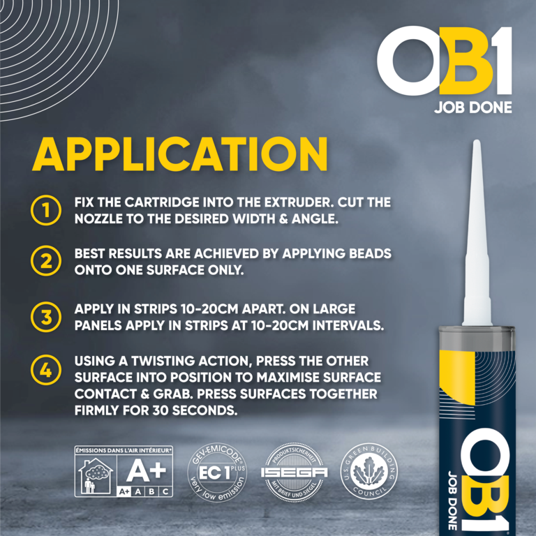 OB1 Construction Grab Adhesive & Sealant Cartridge - Clear 290ml