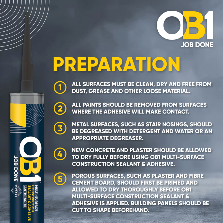 OB1 Construction Grab Adhesive & Sealant Cartridge - Anthracite 290ml