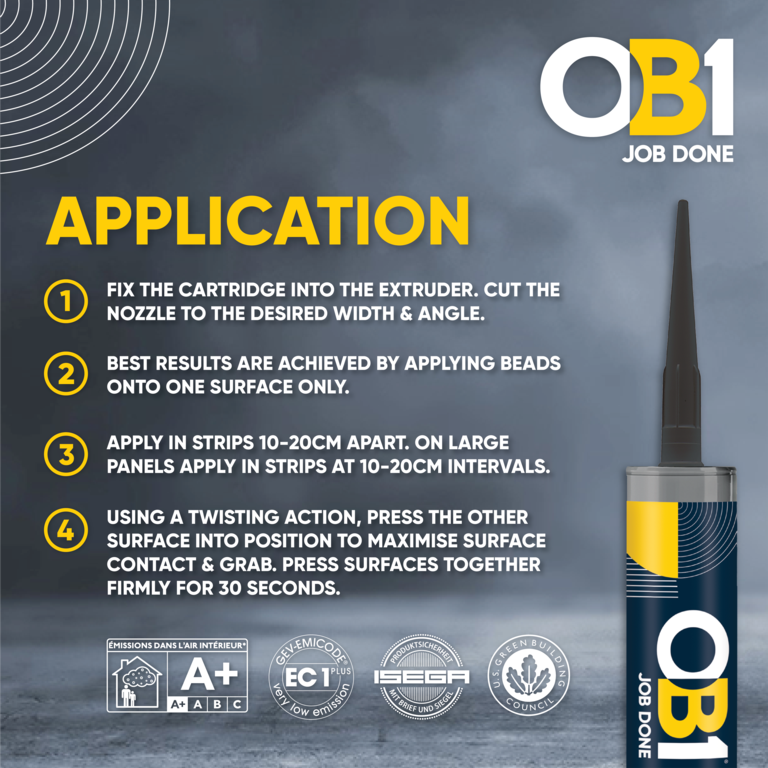 OB1 Construction Grab Adhesive & Sealant Cartridge - Anthracite 290ml