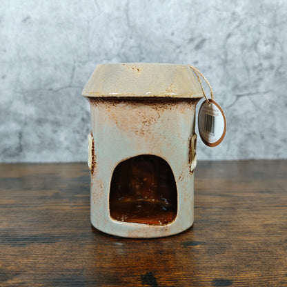 Village Pottery Round House Tealight Holder/Oil Burner - Heart Grey