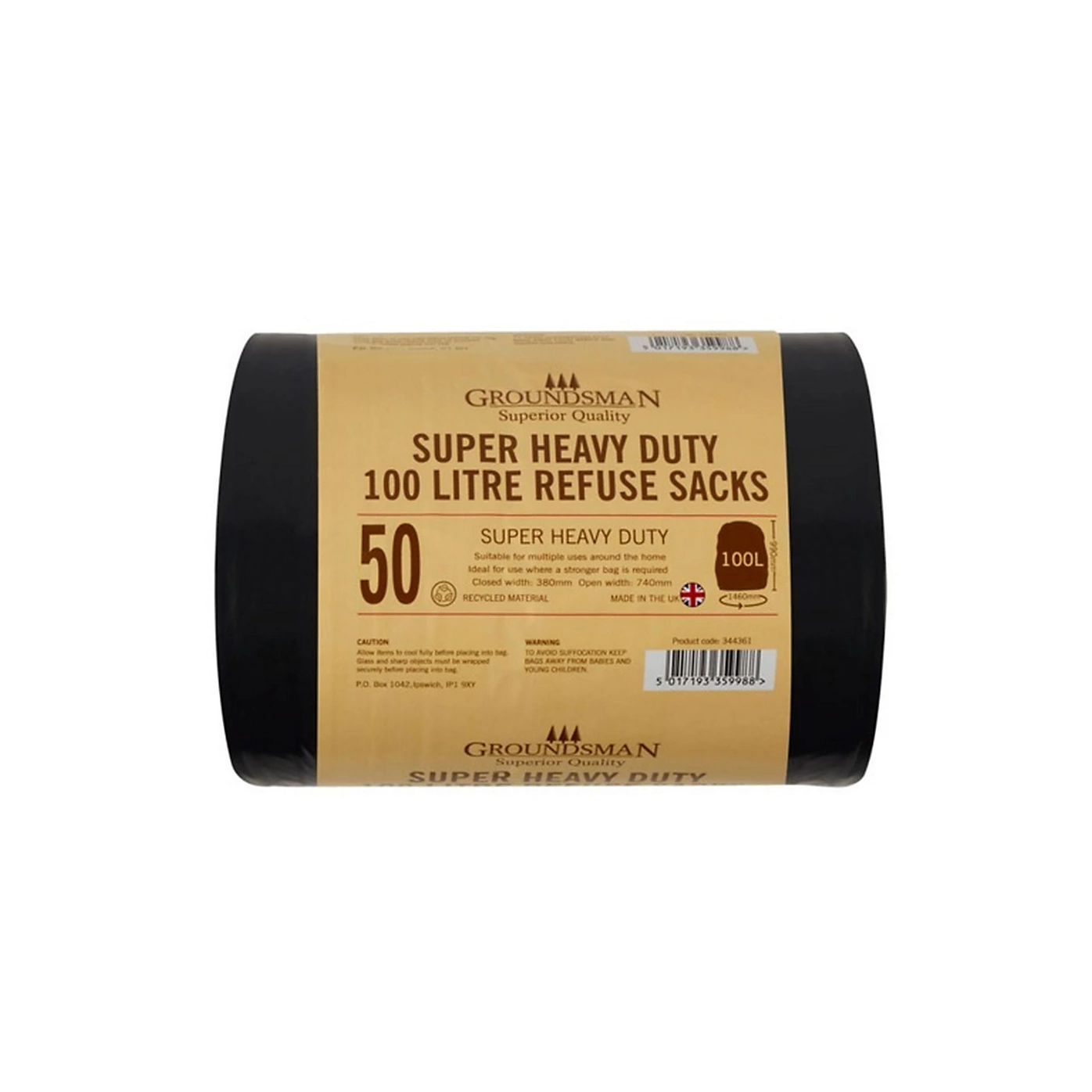 Groundsman 100 Litre Super Heavy Duty Refuse Sacks - 50 Pack