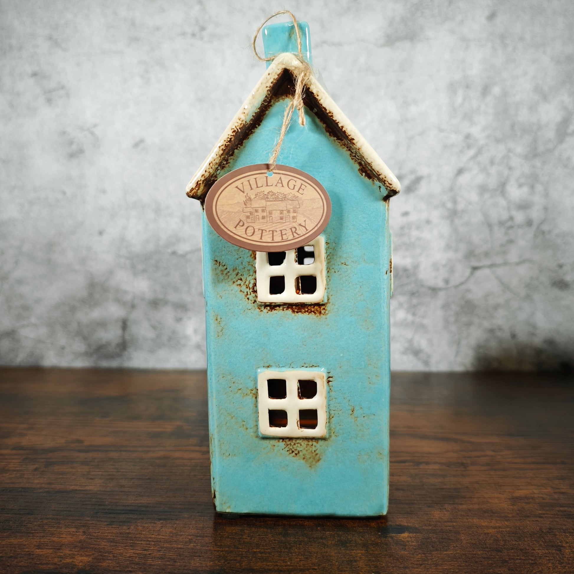 Village Pottery Blue House Tealight Holder