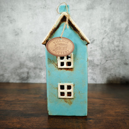 Village Pottery Blue House Tealight Holder