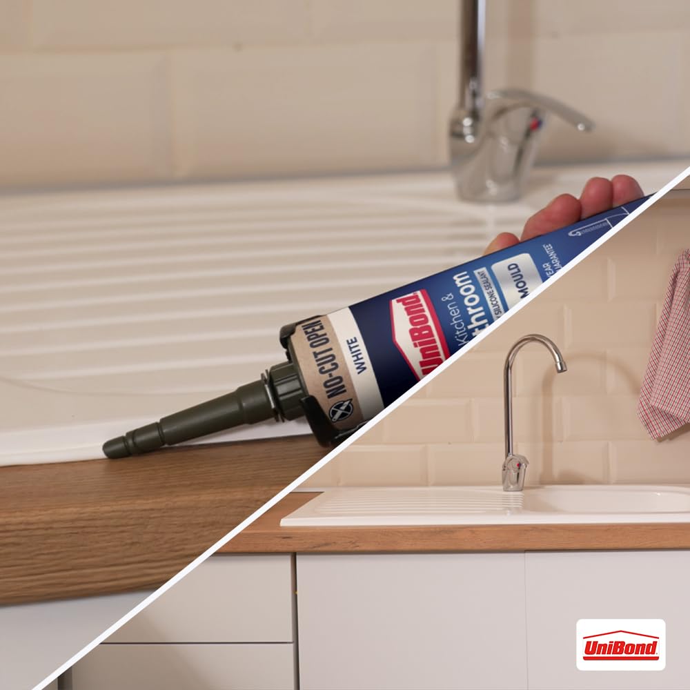 UniBond Anti-Mould Kitchen & Bathroom Sanitary Silicone Sealant 280ml Cartridge - White
