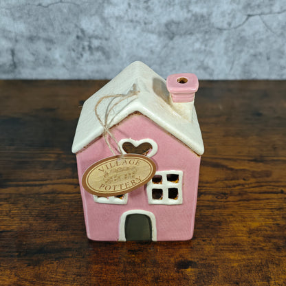 Village Pottery Heart House Tealight Holder - Pink