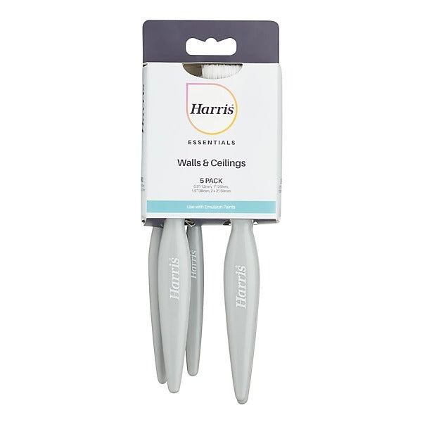 Harris Essentials Walls & Ceilings Paint Brush Set 5 Pack