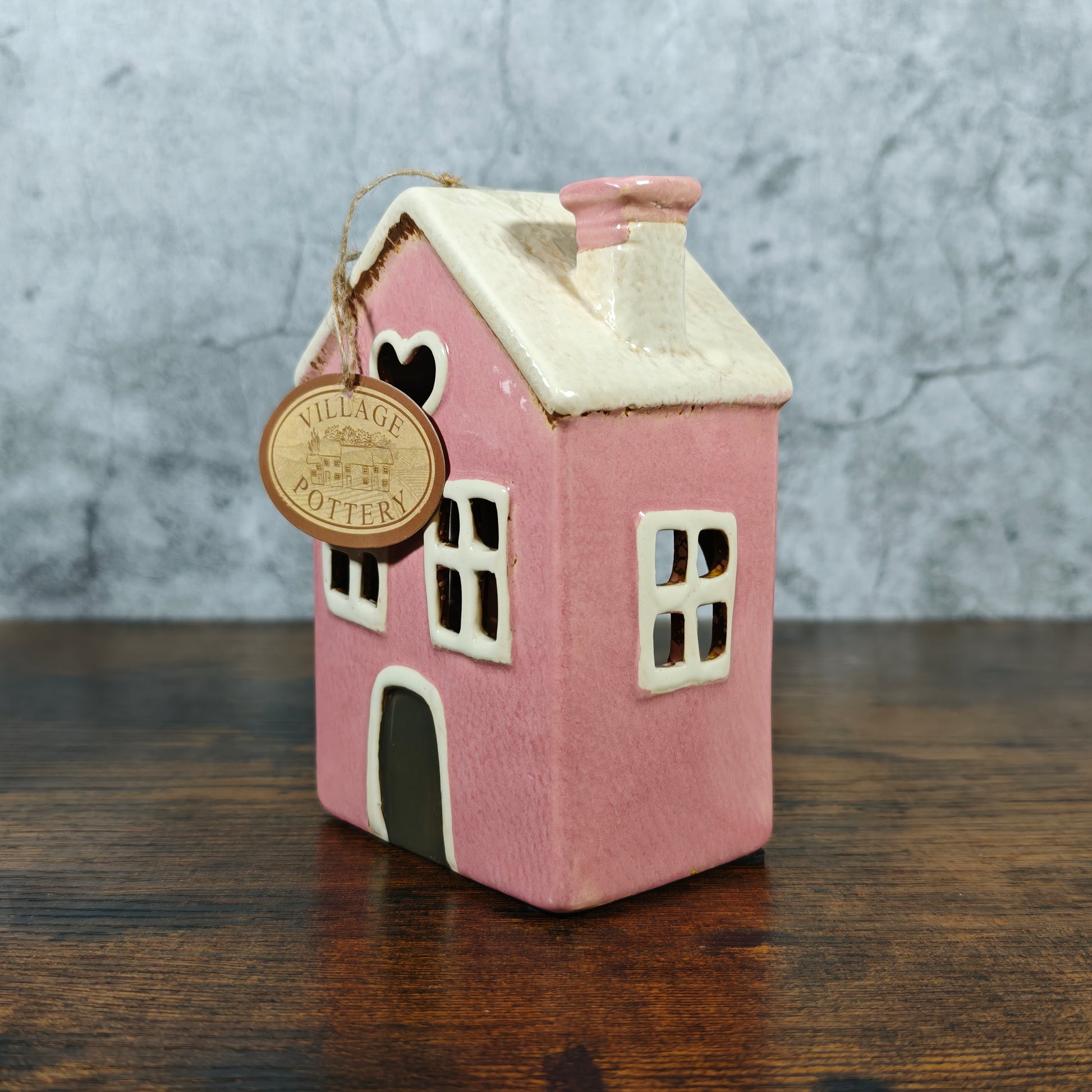 Village Pottery Heart House Tealight Holder - Pink