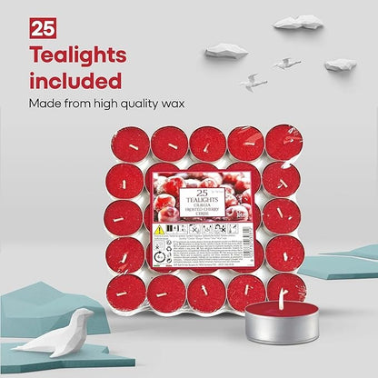 Scented Tea Lights Candles Pack of 25 - Frosted Cherry