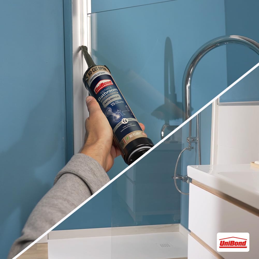 UniBond Anti-Mould Kitchen & Bathroom Sanitary Silicone Sealant 280ml Cartridge - Translucent