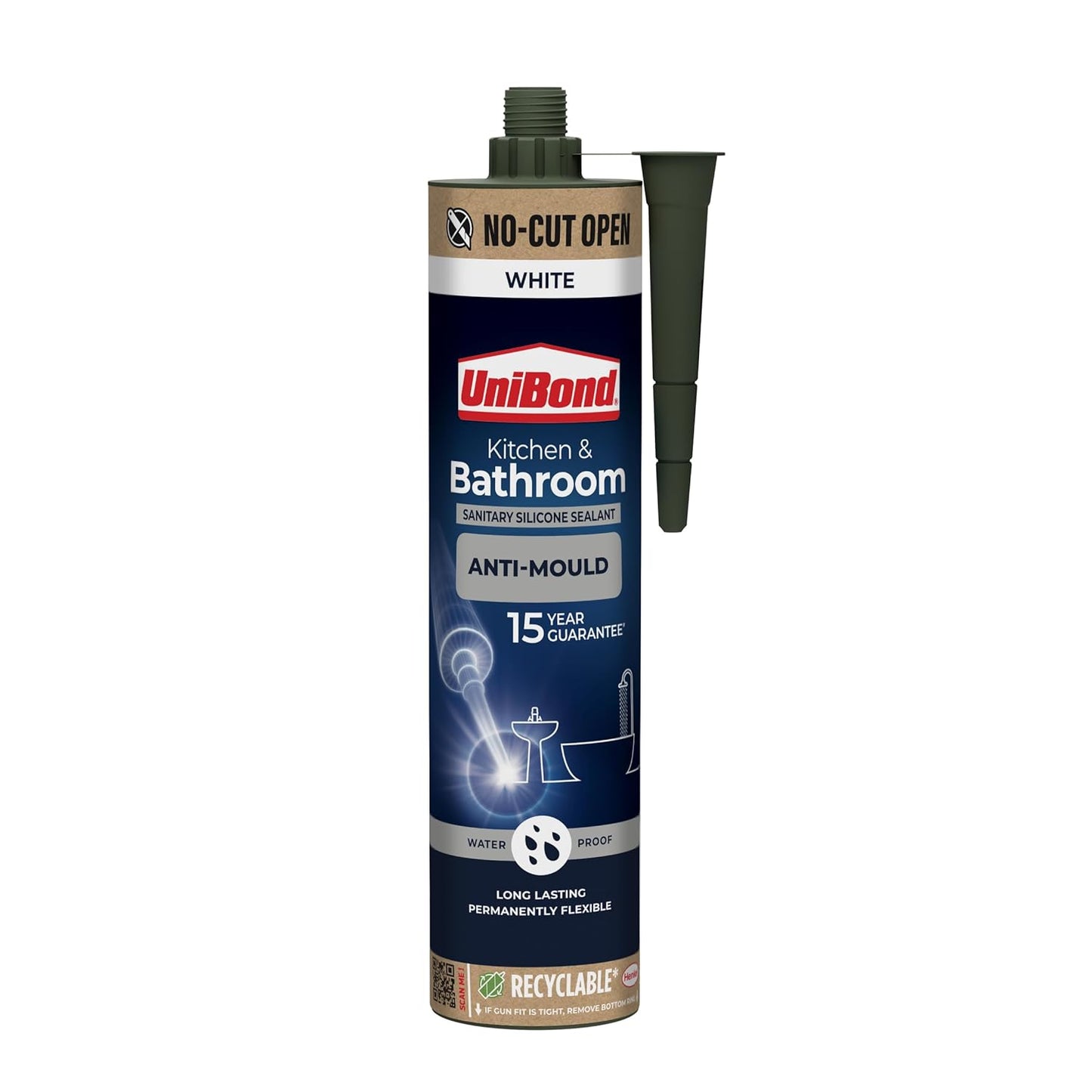 UniBond Anti-Mould Kitchen & Bathroom Sanitary Silicone Sealant 280ml Cartridge - White