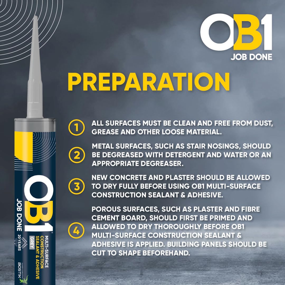 OB1 Construction Grab Adhesive & Sealant Cartridge - Grey 290ml