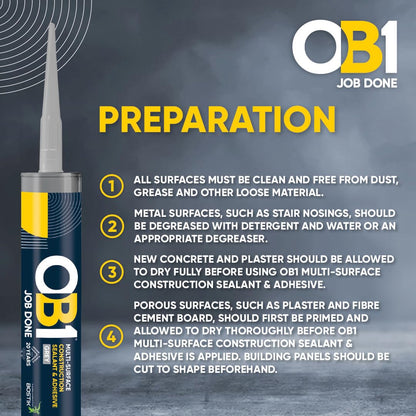 OB1 Construction Grab Adhesive & Sealant Cartridge - Grey 290ml