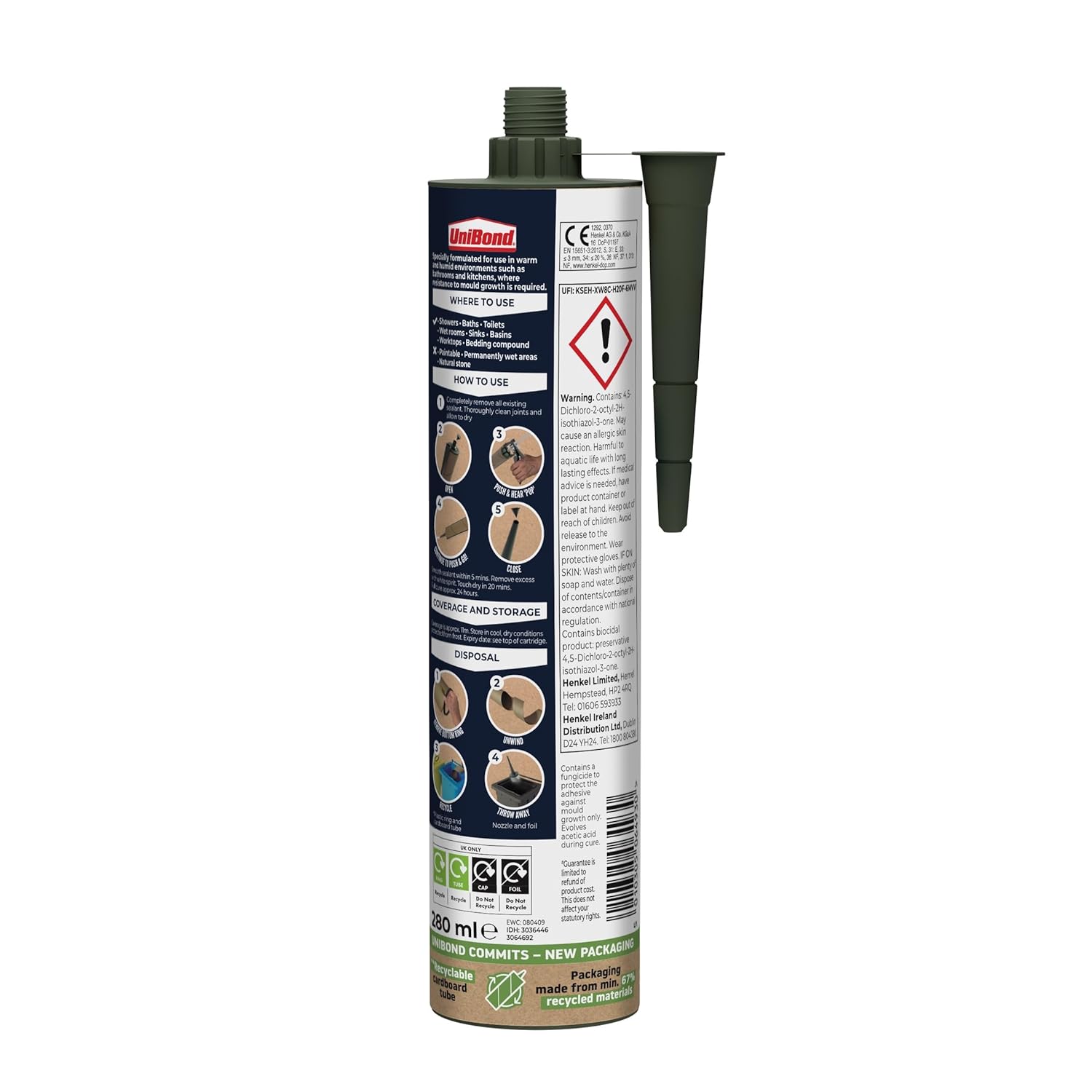 UniBond Anti-Mould Kitchen & Bathroom Sanitary Silicone Sealant 280ml Cartridge - White