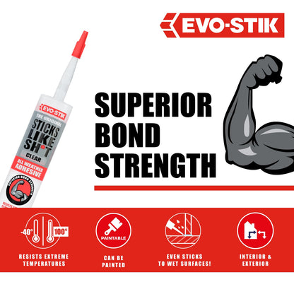 Evo-Stik Sticks Like Sh*t All Weather Grab Adhesive Clear - 290ml Cartridge