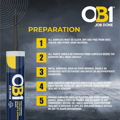 OB1 Construction Grab Adhesive & Sealant Cartridge - Black 290ml