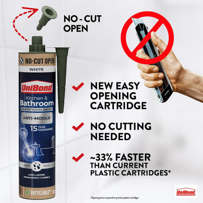 UniBond Anti-Mould Kitchen & Bathroom Sanitary Silicone Sealant 280ml Cartridge - White