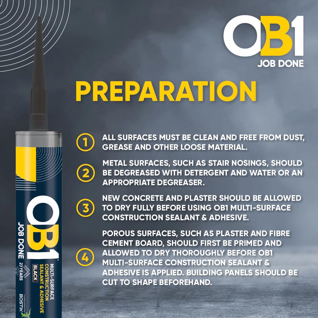 OB1 Construction Grab Adhesive & Sealant Cartridge - Black 290ml