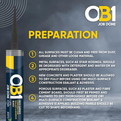 OB1 Construction Grab Adhesive & Sealant Cartridge - Black 290ml